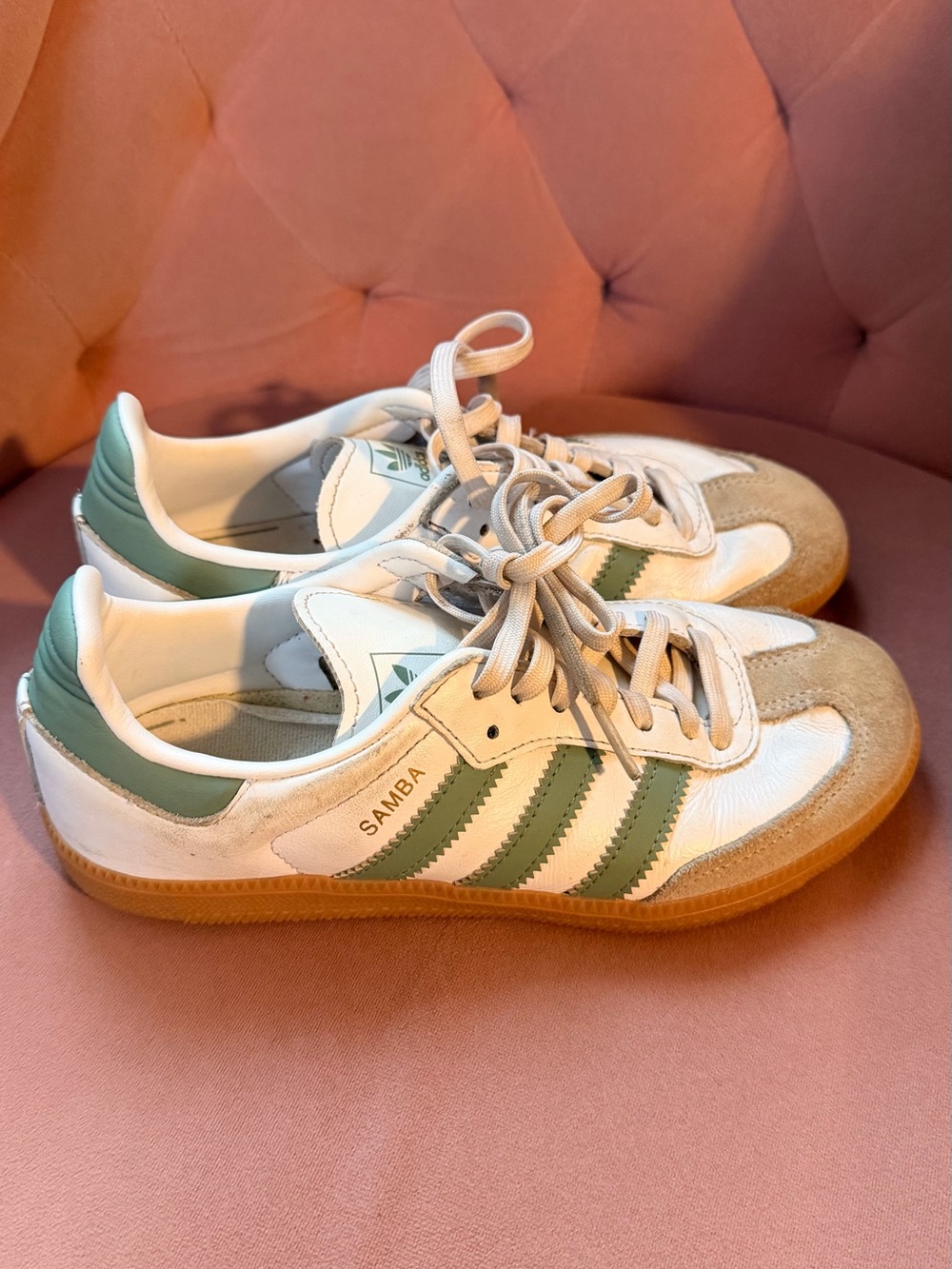 adidas Kids Samba Sneakers in White & Green with Gum Sole